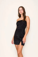 Load image into Gallery viewer, Black Satin Woven Strapless Dress