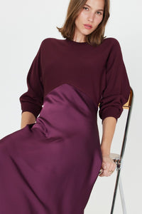 Maroon 3Q Slv Woven Mixed Media Dress