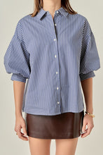 Load image into Gallery viewer, Striped Balloon Slv Shirt Navy