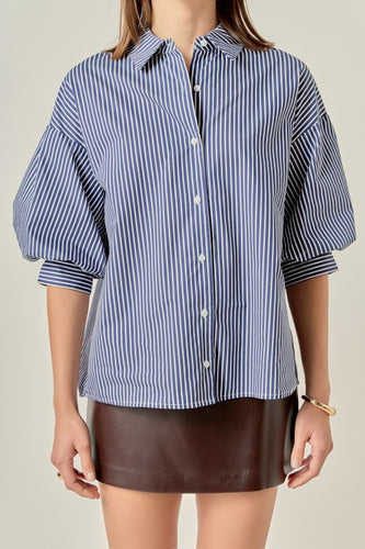 Striped Balloon Slv Shirt Navy
