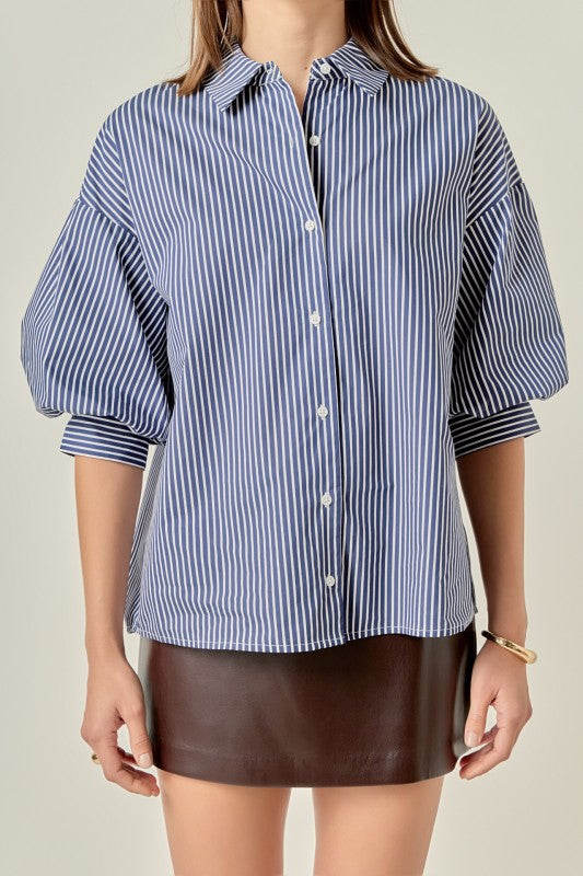 Striped Balloon Slv Shirt Navy