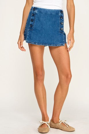 denim button detail skort