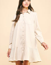 Load image into Gallery viewer, Oatmeal Corduroy Button Down LS Dress