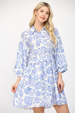 Load image into Gallery viewer, White/Blue Floral Puff Slv Mini Dress