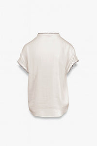 Whipstitch SS V-Neck Blouse Beige