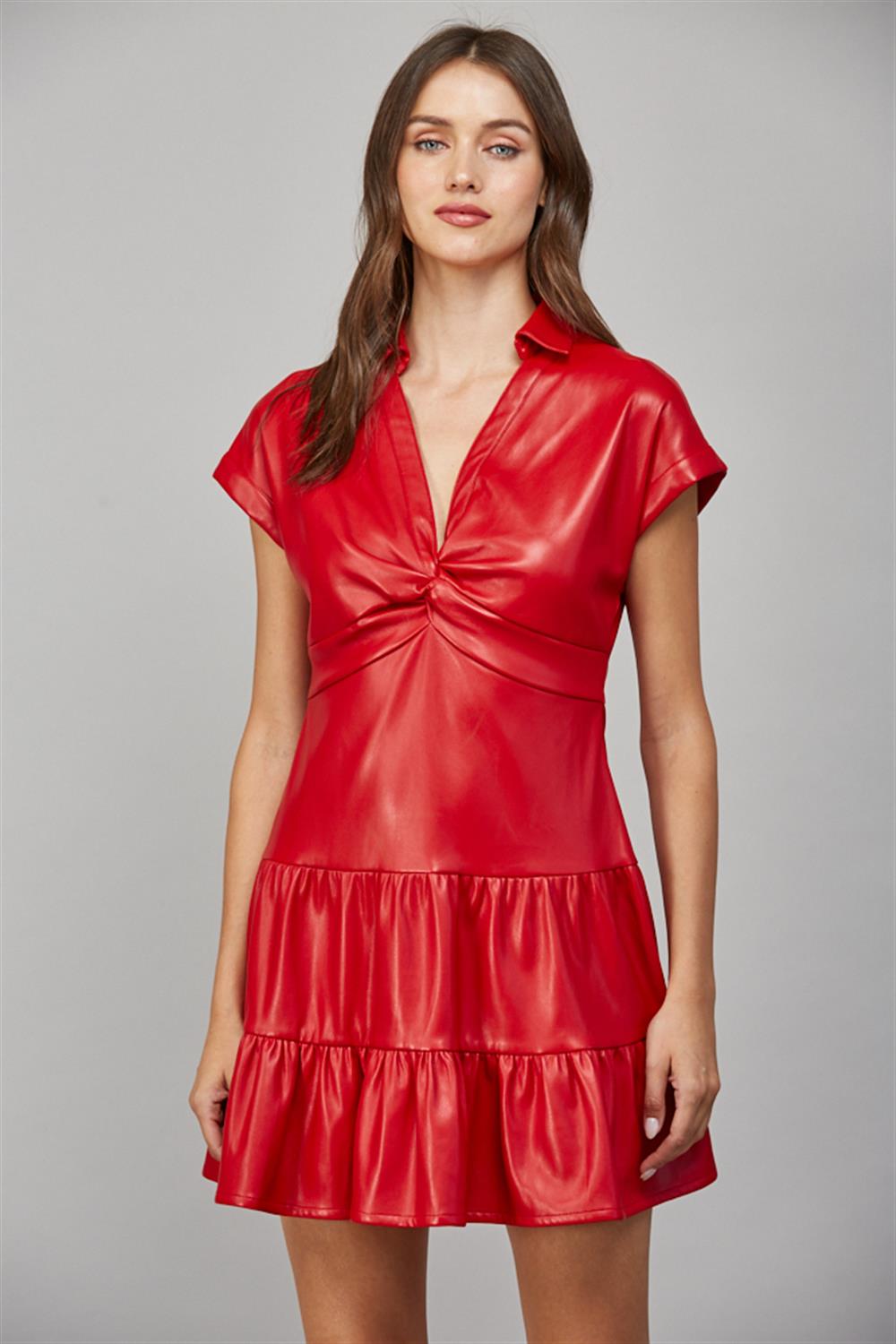 Crimson Red Leather Dress