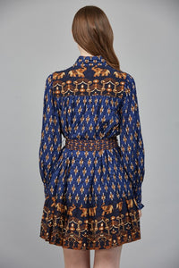 Navy Multi Print Mini Ruffled Dress