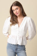 Load image into Gallery viewer, Lace Pintuck Peplum Blouse White