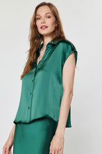 Load image into Gallery viewer, Cap Slv Satin Button Down Blouse Cypress