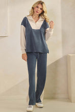 Load image into Gallery viewer, Denim/Ivory Corduroy Two Tone Half Zip Top w/ Pants
