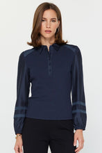 Load image into Gallery viewer, Navy Knit Collared Contrast Slv Top