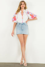 Load image into Gallery viewer, White Embroidered Puff Slv Top