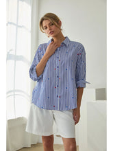 Load image into Gallery viewer, Blue/White Stars + Stripes Button Down Shirt