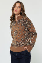 Load image into Gallery viewer, Caramel Paisley Jacquard Half Zip Sweater