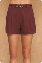 Load image into Gallery viewer, Maroon Pleated Shorts w/ Belt