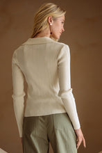 Load image into Gallery viewer, Cream Ribbed Knit Collared Shirt