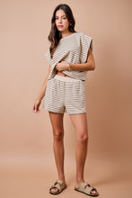 Load image into Gallery viewer, Tan/Brown Soft Striped Top + Shorts Set