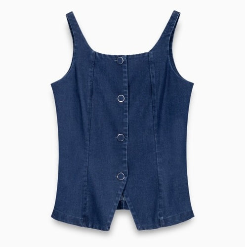 Dark Blue Square Neck Denim Vest