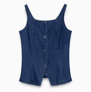 Dark Blue Square Neck Denim Vest