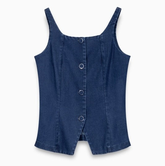 Dark Blue Square Neck Denim Vest