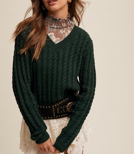 Hunter Green Classic V-Neck Sweater