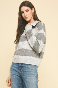 Heather Grey Striped Knit Basic Sweater