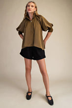 Load image into Gallery viewer, Olive Mock Neck Band Sleeve Blouse
