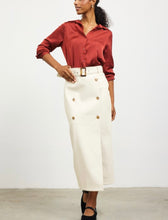 Load image into Gallery viewer, Cream Leather Midi Skirt w/ Belt