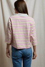 Load image into Gallery viewer, Perfect White Tee Sugar/Pink Striped Collared Rugby Shirt