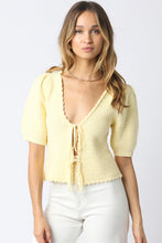 Load image into Gallery viewer, Tie Frnt Puff Slv Knit Top Butter Yellow
