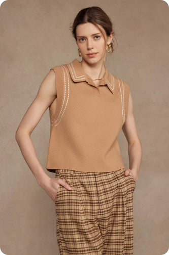 Tan Stitched Slvls Sweater Top