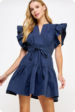 Load image into Gallery viewer, Navy Flutter Slv Poplin Mini Dress