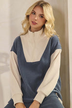 Load image into Gallery viewer, Denim/Ivory Corduroy Two Tone Half Zip Top w/ Pants