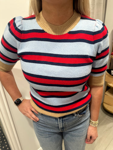 Blue/Red Striped Knit SS Top (THML)