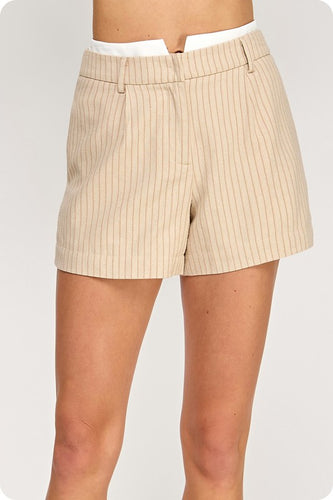 Taupe Striped Contrast Waist Band Shorts