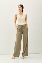 Load image into Gallery viewer, Khaki Wide Leg Linen Pants w/ Elastic Waist