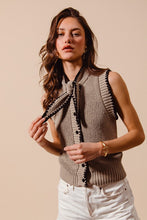 Load image into Gallery viewer, Taupe/Black Tie Neck Sweater Vest Top