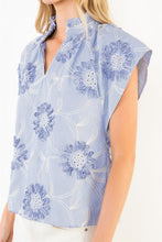 Load image into Gallery viewer, Blue Slvls Stripe Top w/ Ribbon Details (THML)