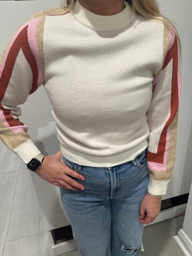Cream LS Colorblocked Sweater (THML)