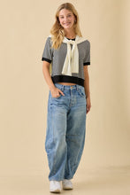 Load image into Gallery viewer, Black Striped SS Sweater w/ Shawl Set