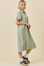 Load image into Gallery viewer, Washed Olive Button Collar Midi Shirt Dress