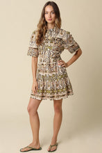 Load image into Gallery viewer, Natural Olive Printed Button Down Belted Dress