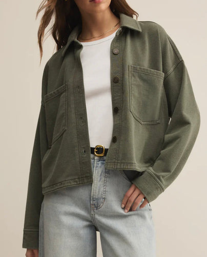 Z Supply Cropped All Day Knit Jacket-Hunter Green