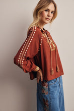 Load image into Gallery viewer, Marsala Boho Embroidered Tassel Blouse