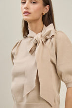 Load image into Gallery viewer, Taupe Bow Tie Puff Slv Sweater Top
