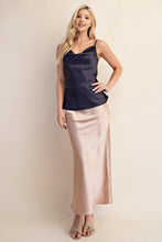 Load image into Gallery viewer, Navy Satin Cowl Neck Top