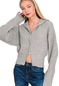 Heather Grey Collared Zip Up Sweater