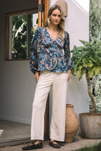 Load image into Gallery viewer, Navy Paisley Print LS V-Neck Blouse
