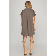 Load image into Gallery viewer, Ash Mocha SS Button Down Shift Dress