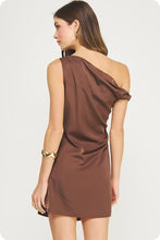 Load image into Gallery viewer, Chocolate Brown Twist Bead Satin Dress